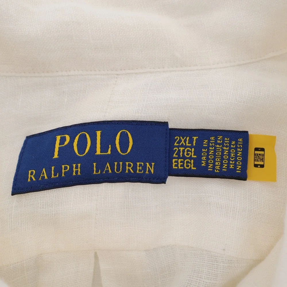 NEW Polo Ralph Lauren Linen Button Down Shirt White Long Sleeve Mens 2XLT